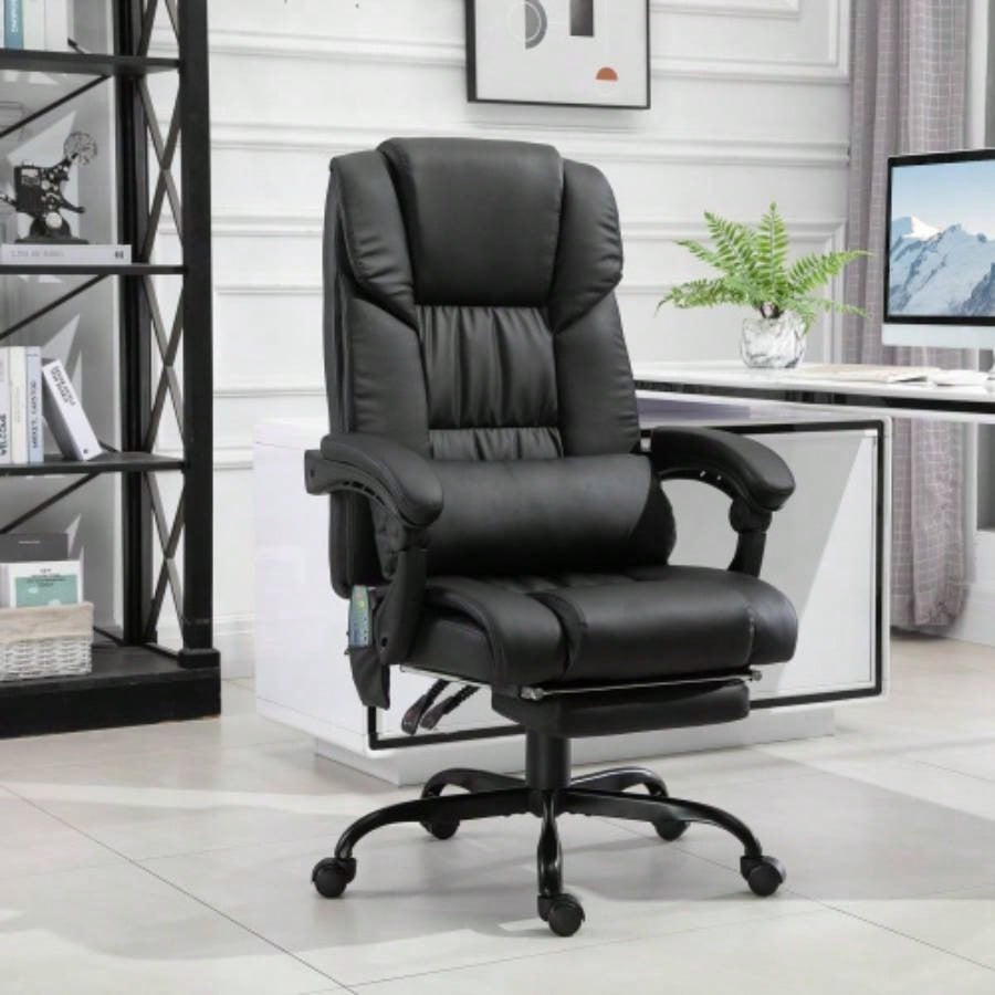 Vinsetto High Back Massage Office Chair with 6 Vibration Points, PU Leather Reclining Computer Chair, Ergonomic Office Chair with Footrest Adjustable Height and Remote, Black