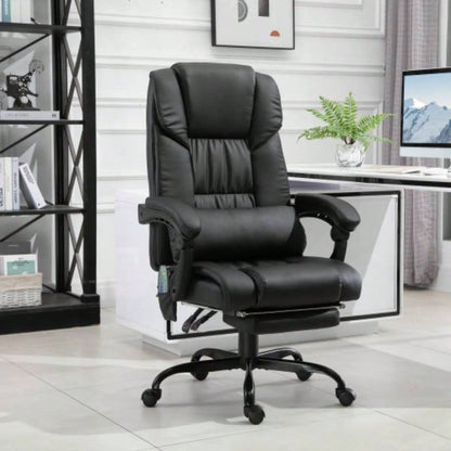 Vinsetto High Back Massage Office Chair with 6 Vibration Points, PU Leather Reclining Computer Chair, Ergonomic Office Chair with Footrest Adjustable Height and Remote, Black