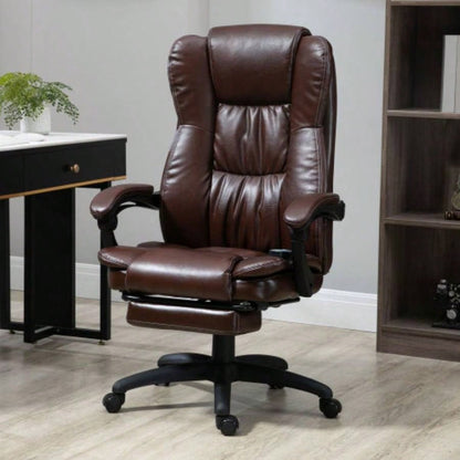 High Back Massage Office Chair with 6 - Point Vibration, 5 Modes, Executive Chair, PU Leather Swivel Chair with Reclining Back, and Retractable Footrest, Brown