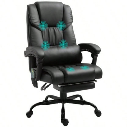 Vinsetto High Back Massage Office Chair with 6 Vibration Points, PU Leather Reclining Computer Chair, Ergonomic Office Chair with Footrest Adjustable Height and Remote, Black