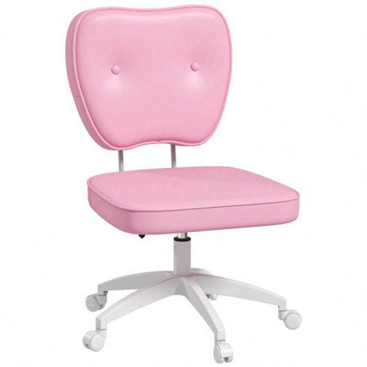 Vinsetto Cute Armless Office Chair, Small PU Leather Computer Desk Chair, Vanity Task Chair with Adjustable Height, Swivel Wheels, Mid Back, Pink