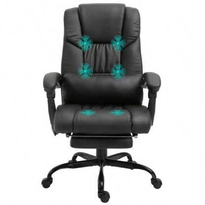 Vinsetto High Back Massage Office Chair with 6 Vibration Points, PU Leather Reclining Computer Chair, Ergonomic Office Chair with Footrest Adjustable Height and Remote, Black