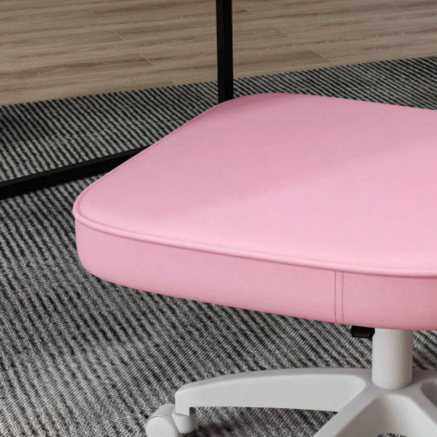 Vinsetto Cute Armless Office Chair, Small PU Leather Computer Desk Chair, Vanity Task Chair with Adjustable Height, Swivel Wheels, Mid Back, Pink