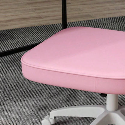 Vinsetto Cute Armless Office Chair, Small PU Leather Computer Desk Chair, Vanity Task Chair with Adjustable Height, Swivel Wheels, Mid Back, Pink