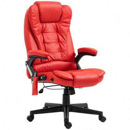 HOMCOM High Back Vibration Massage Office Chair with 6 Vibration Points, Heated Reclining PU Leather Computer Chair with Armrest and Remote, Red