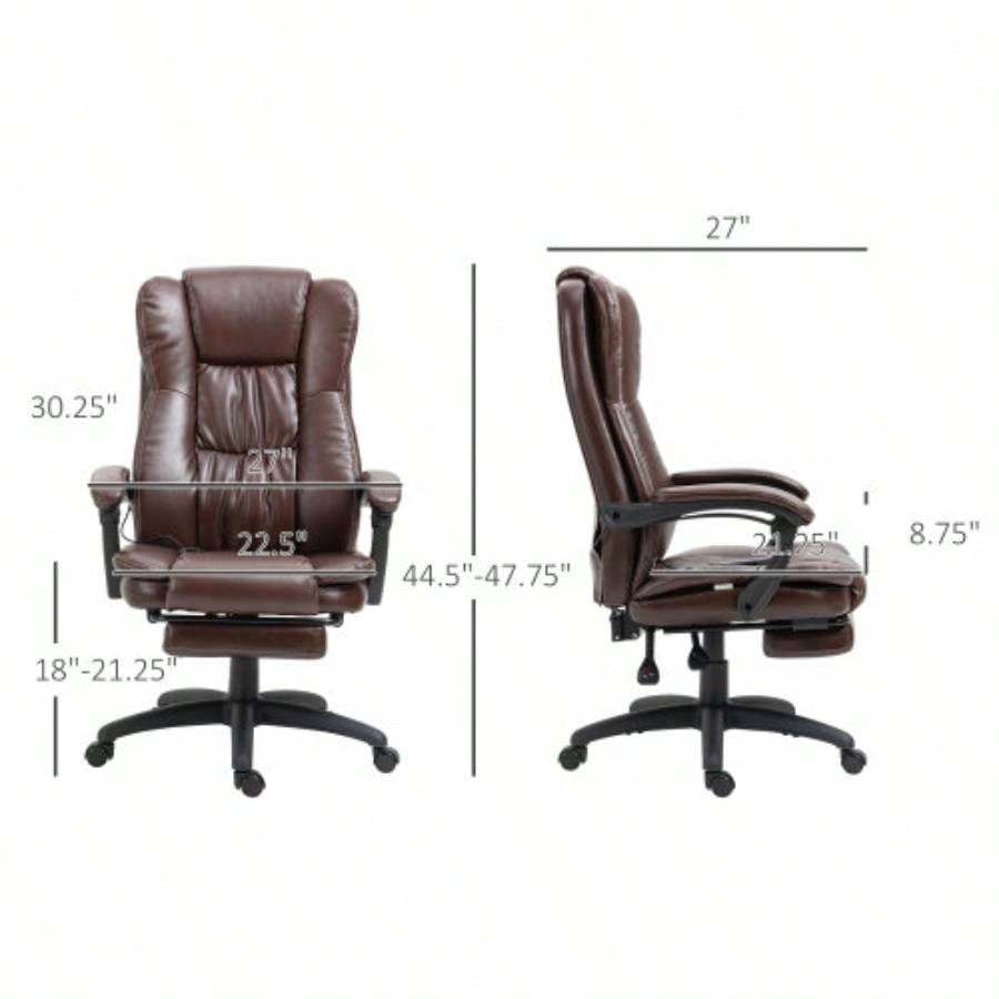 High Back Massage Office Chair with 6 - Point Vibration, 5 Modes, Executive Chair, PU Leather Swivel Chair with Reclining Back, and Retractable Footrest, Brown