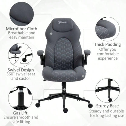 Vinsetto High Back Office Chair with Flip Up Armrests, Swivel Computer Chair with Adjustable Height and Tilt Function, Dark Gray