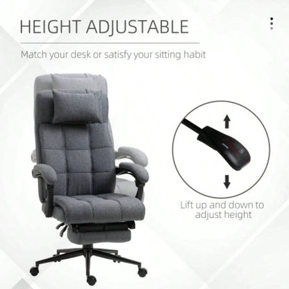 Executive Linen - Feel Fabric Office Chair High Back Swivel Task Chair with Adjustable Height Upholstered Retractable Footrest, Headrest and Padded Armrest, Dark