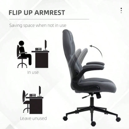 Vinsetto High Back Office Chair with Flip Up Armrests, Swivel Computer Chair with Adjustable Height and Tilt Function, Dark Gray