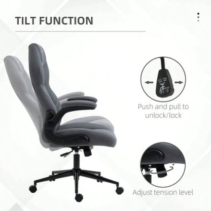 Vinsetto High Back Office Chair with Flip Up Armrests, Swivel Computer Chair with Adjustable Height and Tilt Function, Dark Gray
