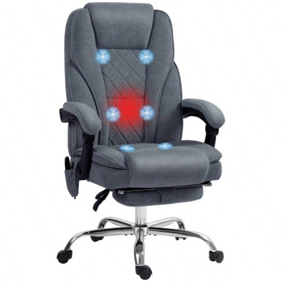 Vinsetto Massage Office Chair with Foot Rest, Executive Office Chair with 6 Vibration Point and Heat, Reclining Computer Chair, Swivel Desk Chair, Adjustable Height, Charcoal Gray