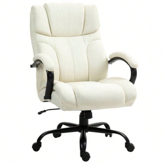 Vinsetto 500lbs Big and Tall Office Chair with Wide, Executive Computer Chair with Adjustable Height, Swivel Wheels and Linen, White