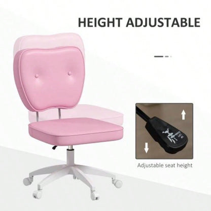 Vinsetto Cute Armless Office Chair, Small PU Leather Computer Desk Chair, Vanity Task Chair with Adjustable Height, Swivel Wheels, Mid Back, Pink