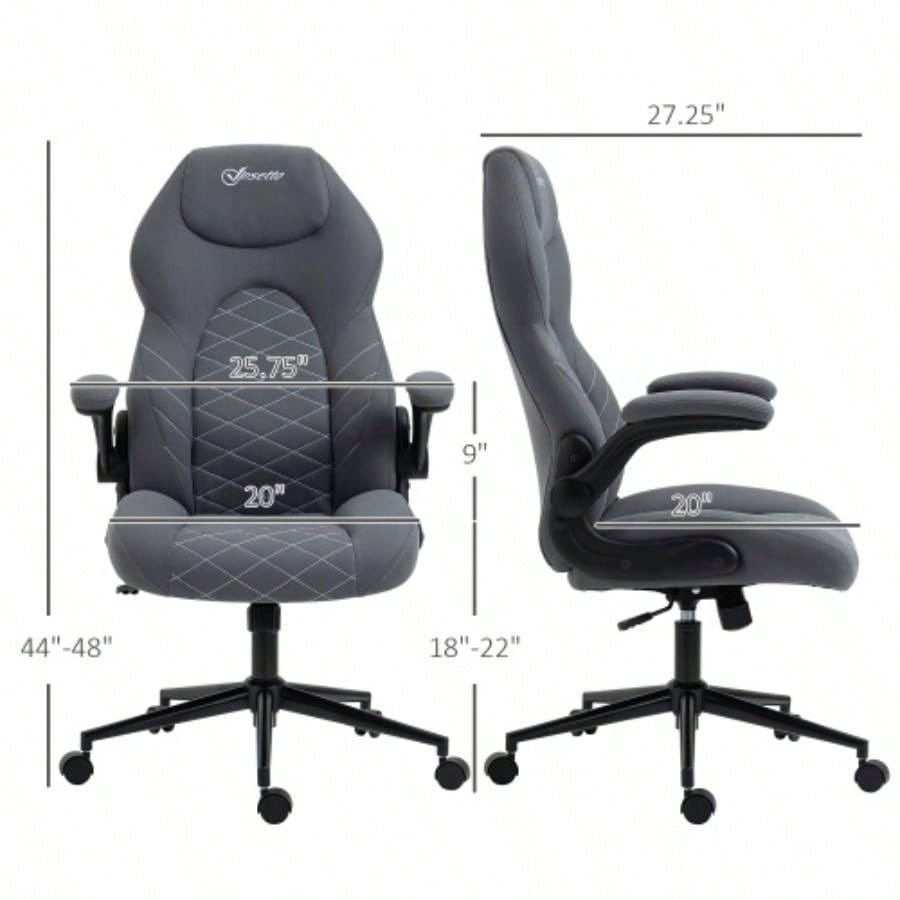 Vinsetto High Back Office Chair with Flip Up Armrests, Swivel Computer Chair with Adjustable Height and Tilt Function, Dark Gray