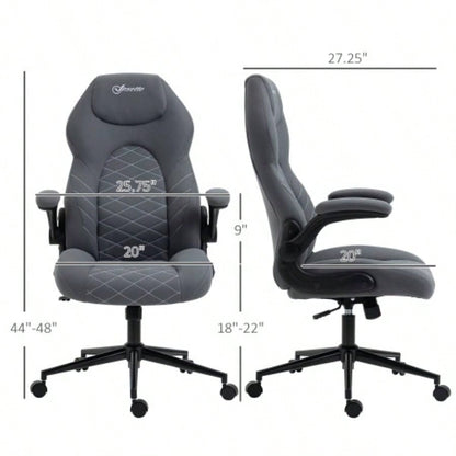 Vinsetto High Back Office Chair with Flip Up Armrests, Swivel Computer Chair with Adjustable Height and Tilt Function, Dark Gray