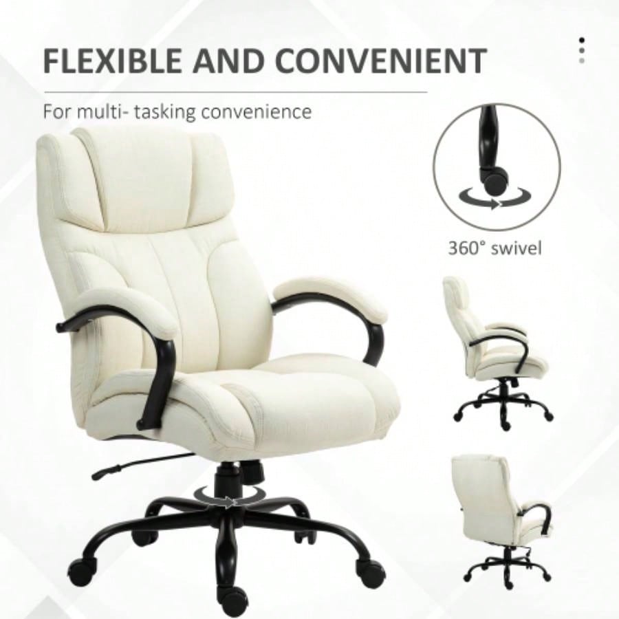 Vinsetto 500lbs Big and Tall Office Chair with Wide, Executive Computer Chair with Adjustable Height, Swivel Wheels and Linen, White