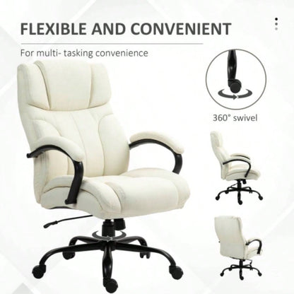 Vinsetto 500lbs Big and Tall Office Chair with Wide, Executive Computer Chair with Adjustable Height, Swivel Wheels and Linen, White