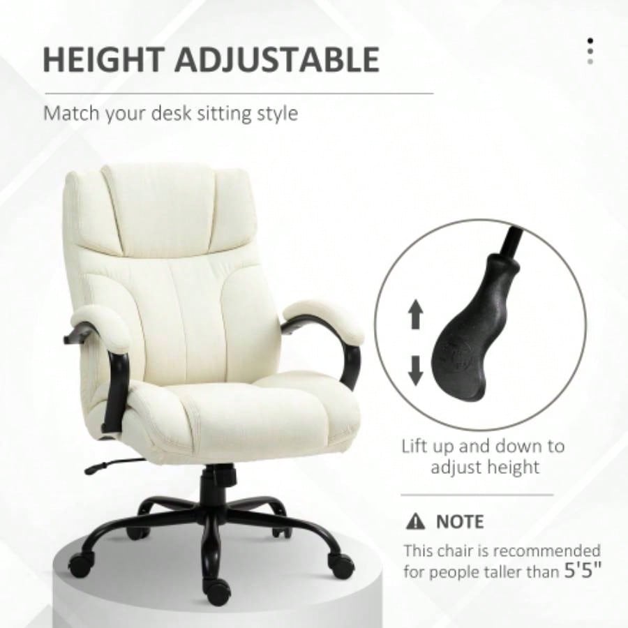 Vinsetto 500lbs Big and Tall Office Chair with Wide, Executive Computer Chair with Adjustable Height, Swivel Wheels and Linen, White