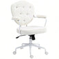 HOMCOM Cute Home Office Chair, Computer Desk Chair with Button Tufted Teddy Bear Fleece, Swivel Vanity Chair, White