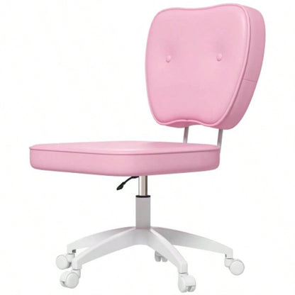 Vinsetto Cute Armless Office Chair, Small PU Leather Computer Desk Chair, Vanity Task Chair with Adjustable Height, Swivel Wheels, Mid Back, Pink