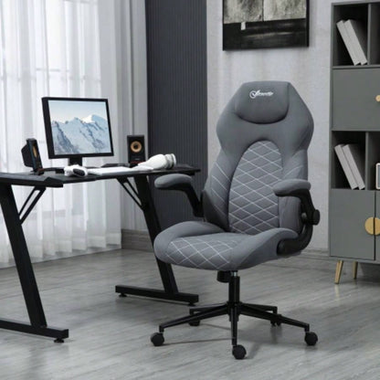 Vinsetto High Back Office Chair with Flip Up Armrests, Swivel Computer Chair with Adjustable Height and Tilt Function, Dark Gray