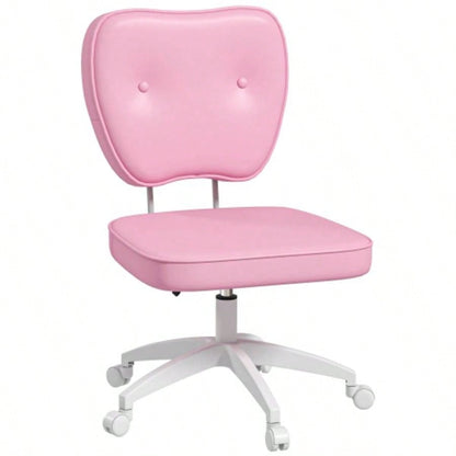 Vinsetto Cute Armless Office Chair, Small PU Leather Computer Desk Chair, Vanity Task Chair with Adjustable Height, Swivel Wheels, Mid Back, Pink