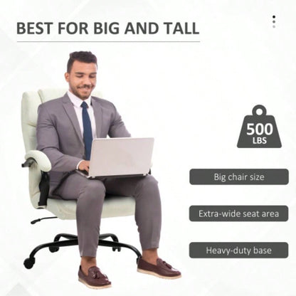 Vinsetto 500lbs Big and Tall Office Chair with Wide, Executive Computer Chair with Adjustable Height, Swivel Wheels and Linen, White