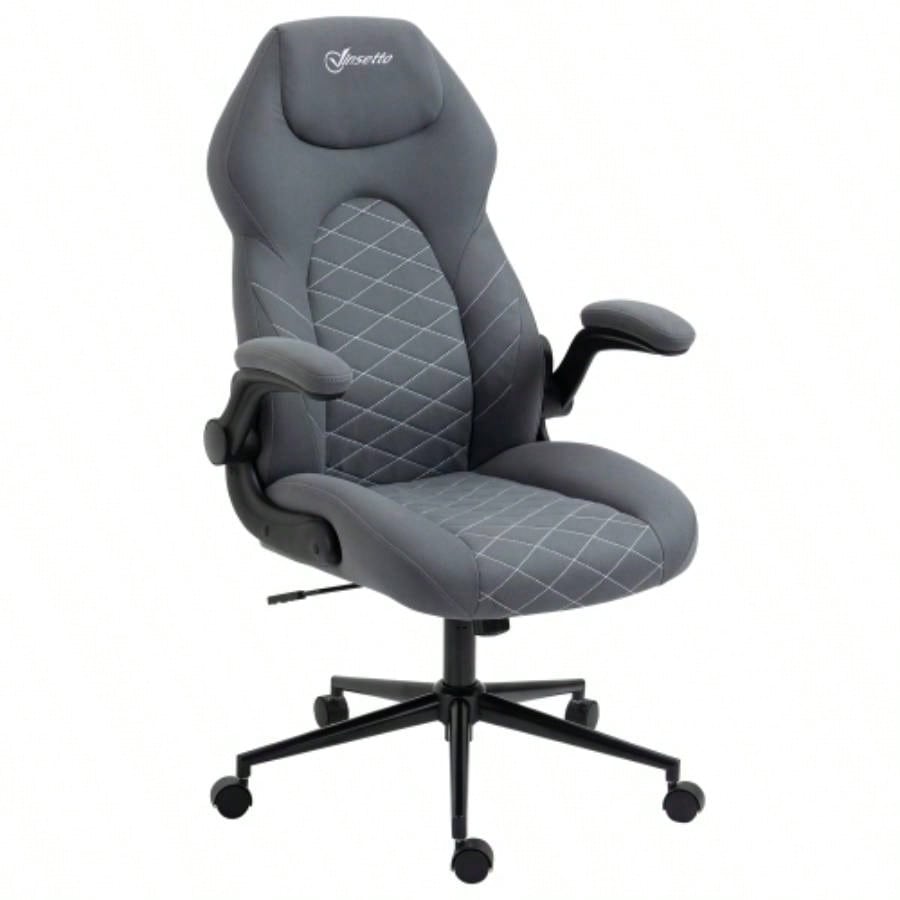 Vinsetto High Back Office Chair with Flip Up Armrests, Swivel Computer Chair with Adjustable Height and Tilt Function, Dark Gray