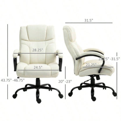 Vinsetto 500lbs Big and Tall Office Chair with Wide, Executive Computer Chair with Adjustable Height, Swivel Wheels and Linen, White