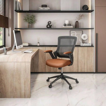 Techni Mobili Mid - Back Mesh Task Office Chair with Height Adjustable Arms, Brown