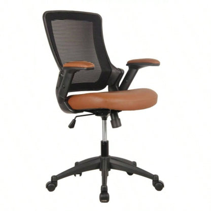 Techni Mobili Mid - Back Mesh Task Office Chair with Height Adjustable Arms, Brown