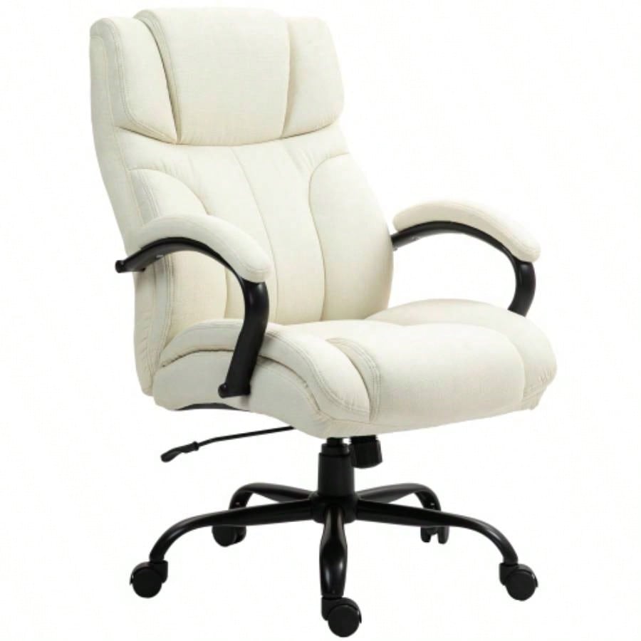 Vinsetto 500lbs Big and Tall Office Chair with Wide, Executive Computer Chair with Adjustable Height, Swivel Wheels and Linen, White