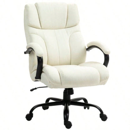 Vinsetto 500lbs Big and Tall Office Chair with Wide, Executive Computer Chair with Adjustable Height, Swivel Wheels and Linen, White