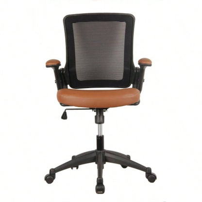 Techni Mobili Mid - Back Mesh Task Office Chair with Height Adjustable Arms, Brown