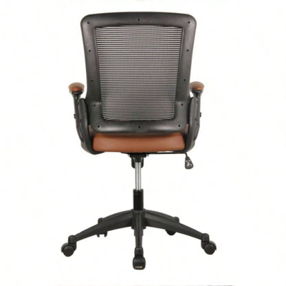 Techni Mobili Mid - Back Mesh Task Office Chair with Height Adjustable Arms, Brown
