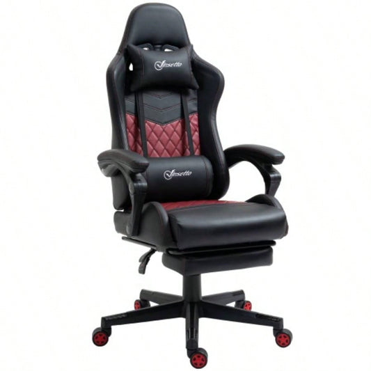 Vinsetto Racing Gaming Chair PU Leather Office Gamer Chair High Back Swivel Recliner with Footrest, Lumbar Support, Adjustable Height, Black