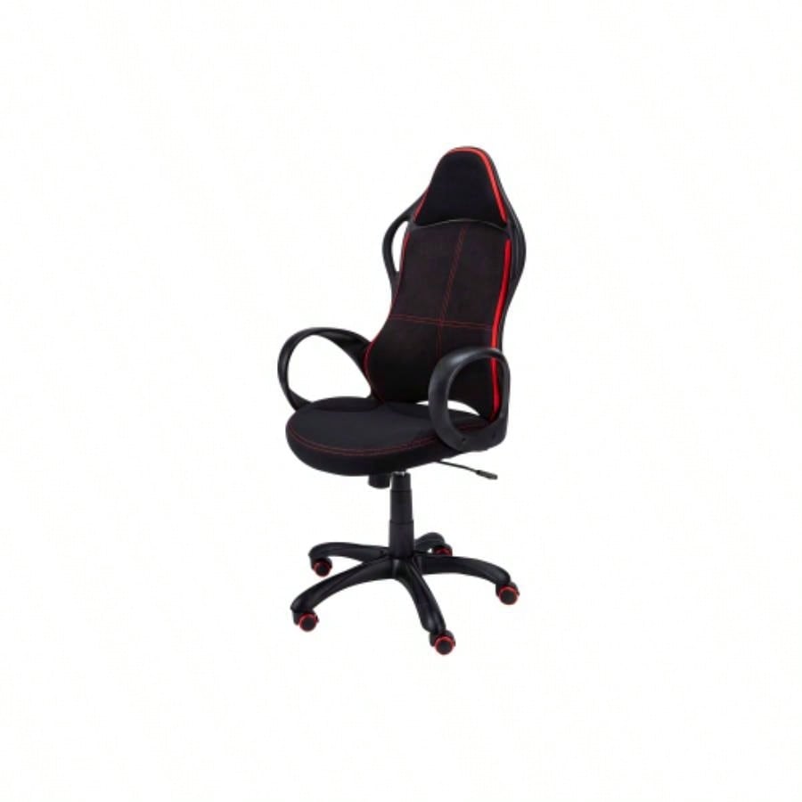 Office Chair, Gaming, Adjustable Height, Swivel, Ergonomic, Armrests, Computer Desk, Work, Black And Red Fabric, Black Metal, Contemporary, Modern