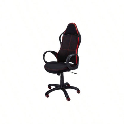 Office Chair, Gaming, Adjustable Height, Swivel, Ergonomic, Armrests, Computer Desk, Work, Black And Red Fabric, Black Metal, Contemporary, Modern