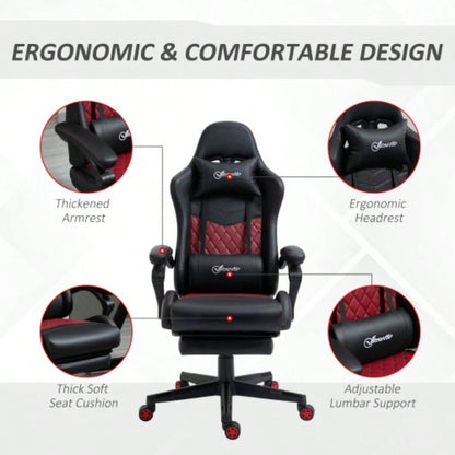 Vinsetto Racing Gaming Chair PU Leather Office Gamer Chair High Back Swivel Recliner with Footrest, Lumbar Support, Adjustable Height, Black