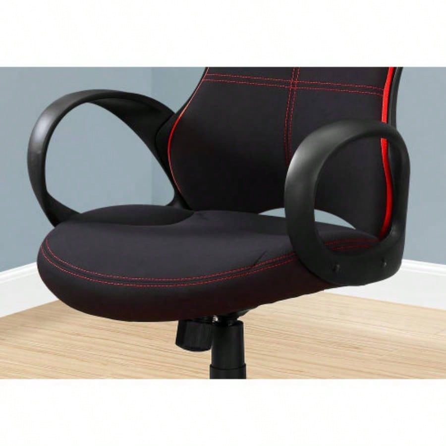 Office Chair, Gaming, Adjustable Height, Swivel, Ergonomic, Armrests, Computer Desk, Work, Black And Red Fabric, Black Metal, Contemporary, Modern
