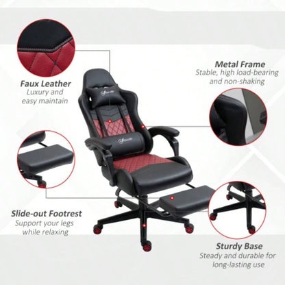 Vinsetto Racing Gaming Chair PU Leather Office Gamer Chair High Back Swivel Recliner with Footrest, Lumbar Support, Adjustable Height, Black