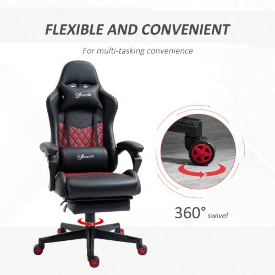 Vinsetto Racing Gaming Chair PU Leather Office Gamer Chair High Back Swivel Recliner with Footrest, Lumbar Support, Adjustable Height, Black