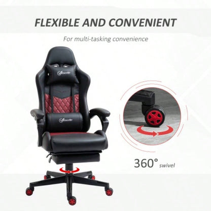 Vinsetto Racing Gaming Chair PU Leather Office Gamer Chair High Back Swivel Recliner with Footrest, Lumbar Support, Adjustable Height, Black