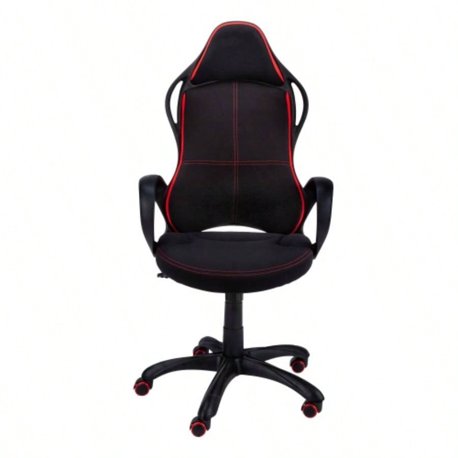 Office Chair, Gaming, Adjustable Height, Swivel, Ergonomic, Armrests, Computer Desk, Work, Black And Red Fabric, Black Metal, Contemporary, Modern