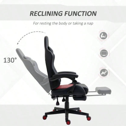 Vinsetto Racing Gaming Chair PU Leather Office Gamer Chair High Back Swivel Recliner with Footrest, Lumbar Support, Adjustable Height, Black
