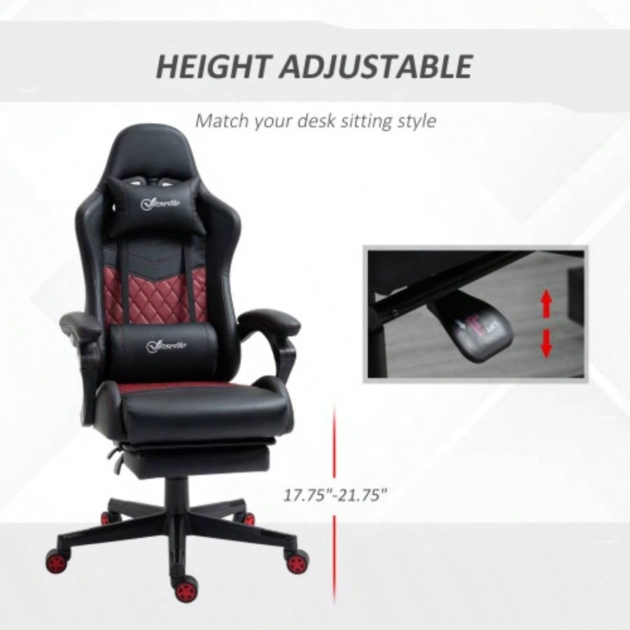 Vinsetto Racing Gaming Chair PU Leather Office Gamer Chair High Back Swivel Recliner with Footrest, Lumbar Support, Adjustable Height, Black