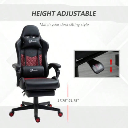 Vinsetto Racing Gaming Chair PU Leather Office Gamer Chair High Back Swivel Recliner with Footrest, Lumbar Support, Adjustable Height, Black