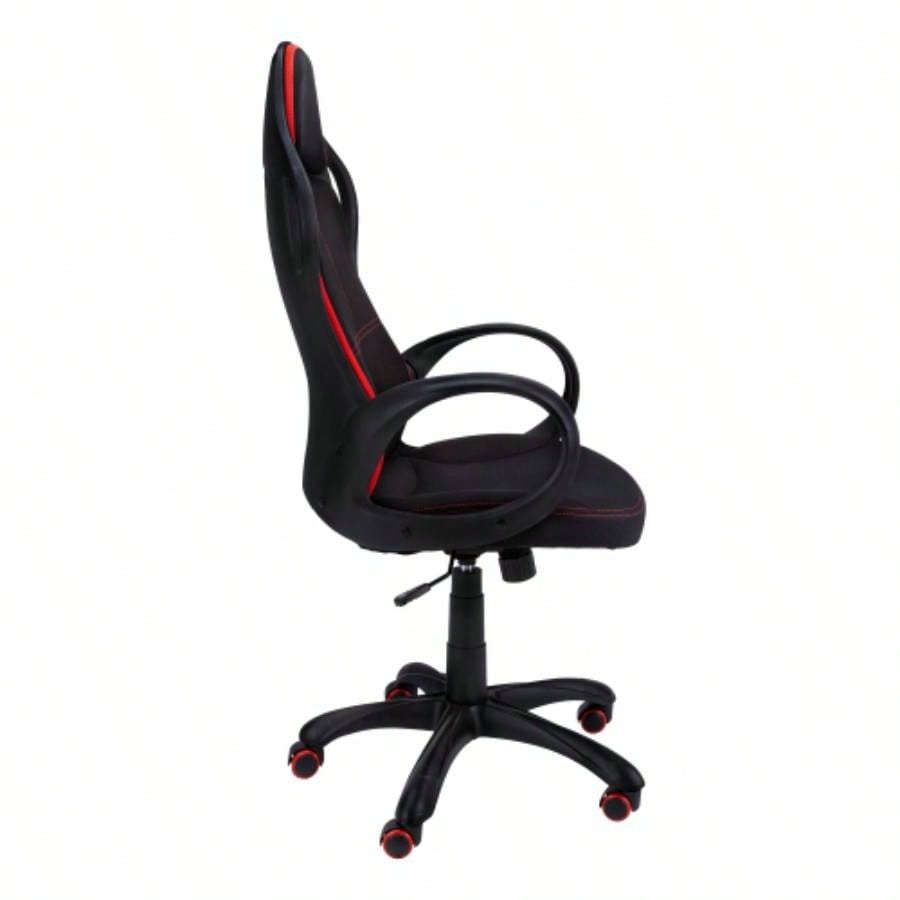 Office Chair, Gaming, Adjustable Height, Swivel, Ergonomic, Armrests, Computer Desk, Work, Black And Red Fabric, Black Metal, Contemporary, Modern