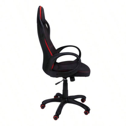 Office Chair, Gaming, Adjustable Height, Swivel, Ergonomic, Armrests, Computer Desk, Work, Black And Red Fabric, Black Metal, Contemporary, Modern