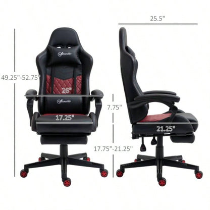 Vinsetto Racing Gaming Chair PU Leather Office Gamer Chair High Back Swivel Recliner with Footrest, Lumbar Support, Adjustable Height, Black